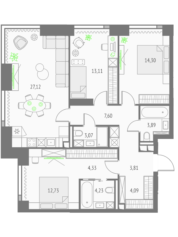 4 ккв (Евро) 98,3 м²