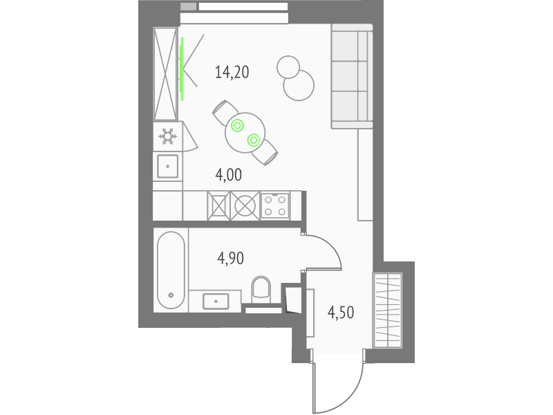 Студия 27,6 м²