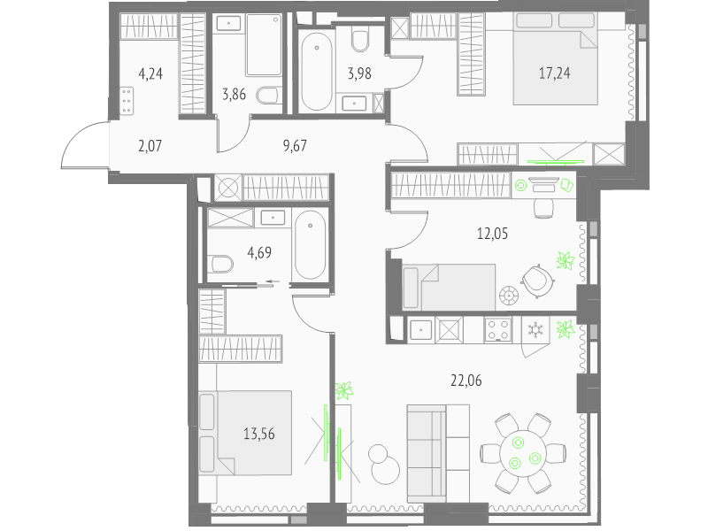 4 ккв (Евро) 93,4 м²