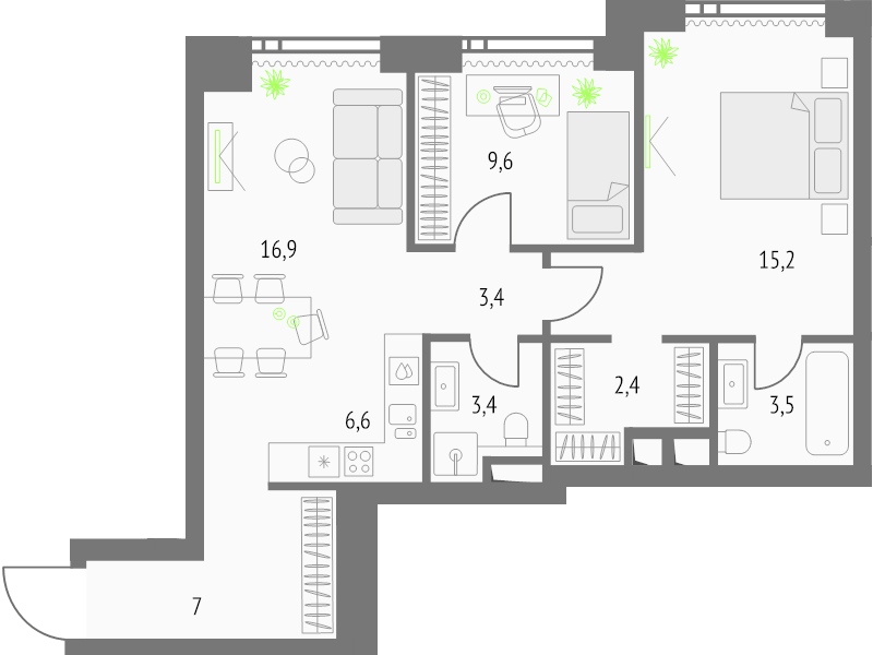 3 ккв (Евро) 68,3 м²