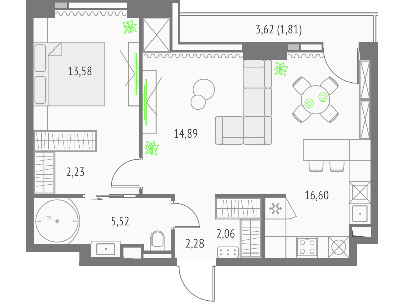 3 ккв (Евро) 57,2 м²