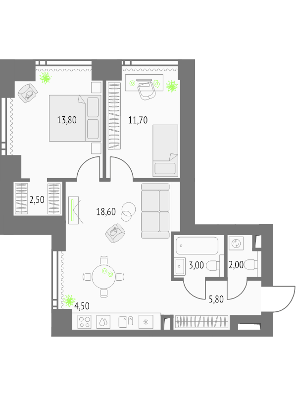 3 ккв (Евро) 63,7 м²