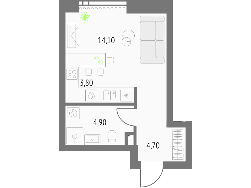 Студия 28 м²