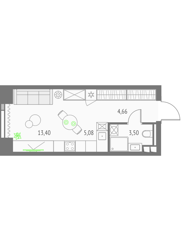 Студия 26,6 м²