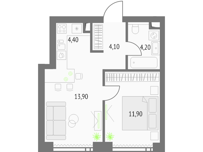 2 ккв (Евро) 39,1 м²