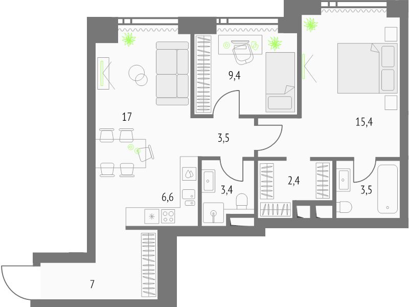 3 ккв (Евро) 68,5 м²