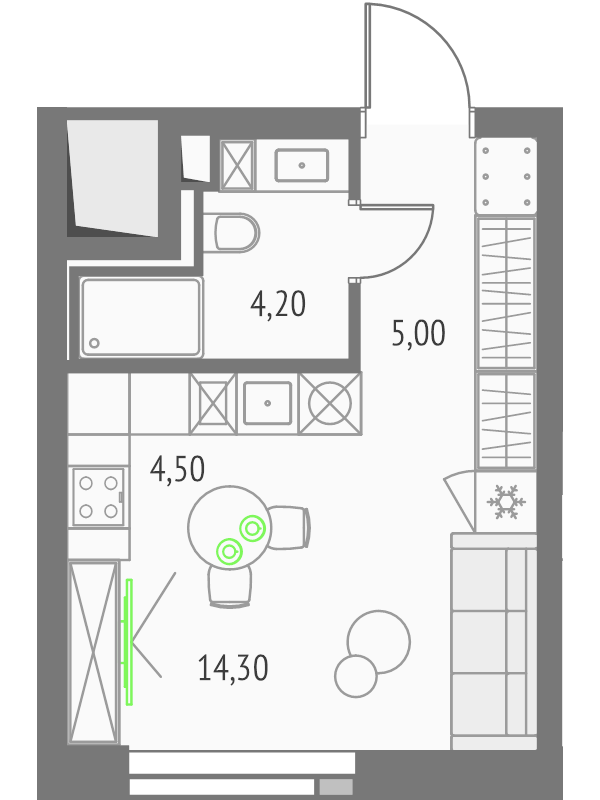 Студия 28 м²