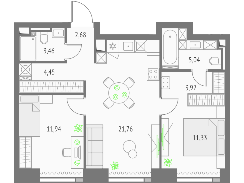 3 ккв (Евро) 64,6 м²