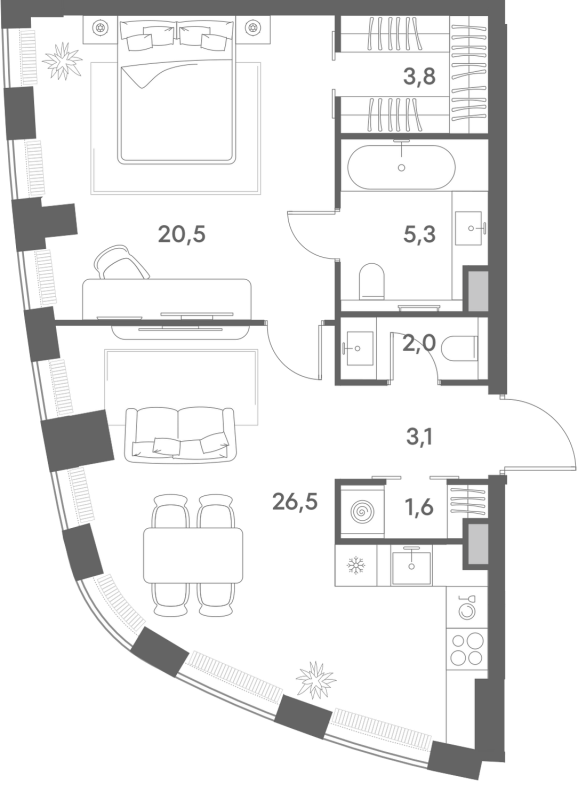 2 ккв (Евро) 62,8 м²