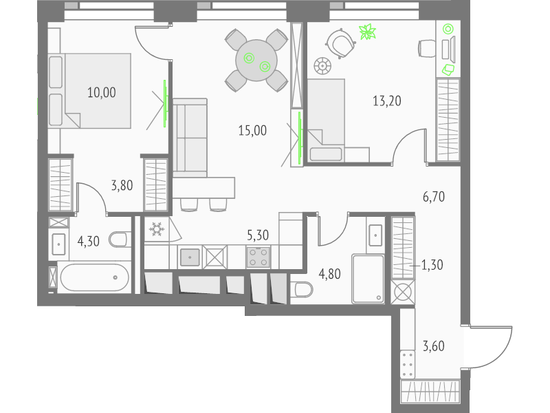 3 ккв (Евро) 68 м²