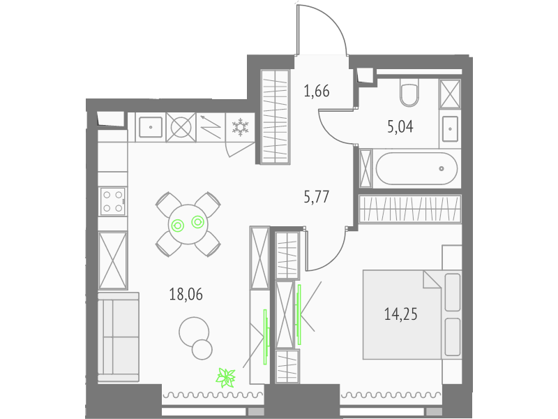 2 ккв (Евро) 44,8 м²