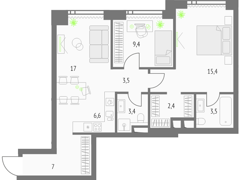 3 ккв (Евро) 68,5 м²