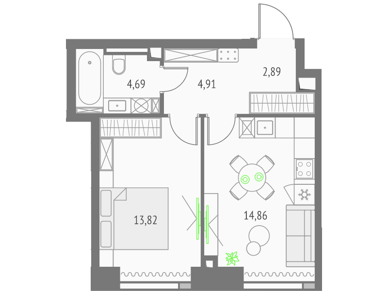 2 ккв (Евро) 41,2 м²