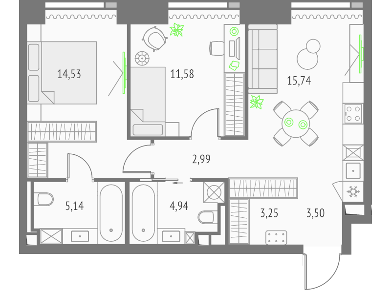 3 ккв (Евро) 61,7 м²