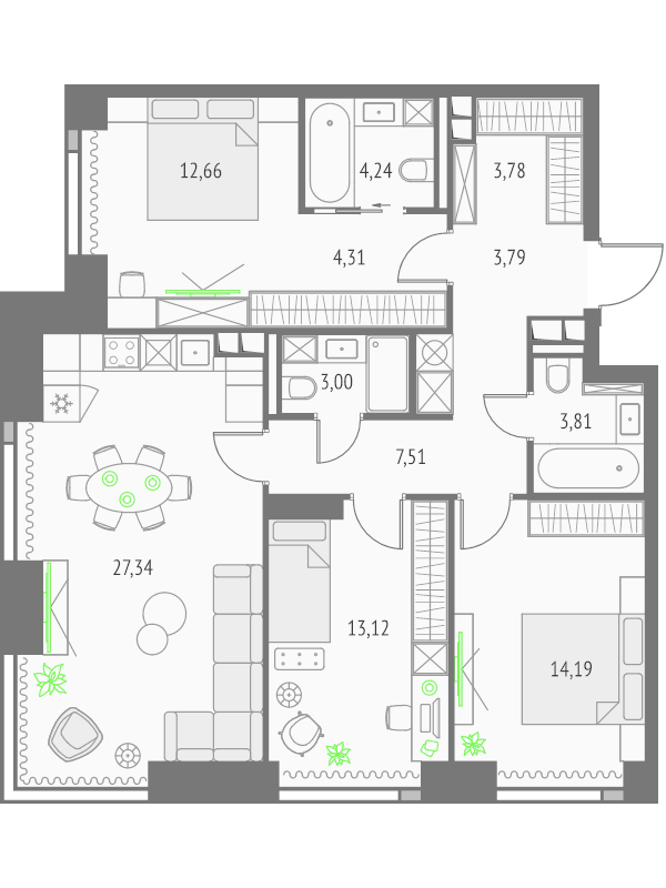 4 ккв (Евро) 97,8 м²