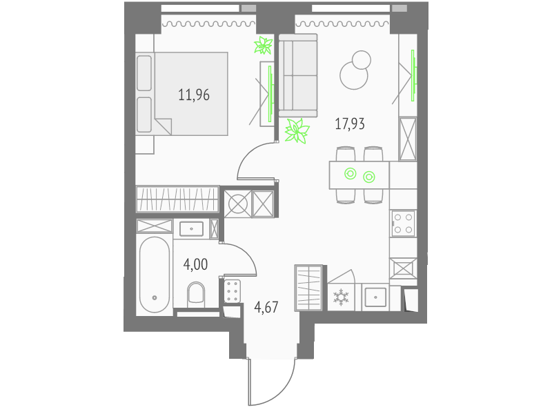 2 ккв (Евро) 38,6 м²