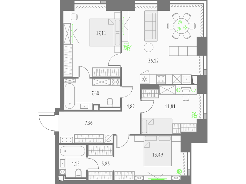 4 ккв (Евро) 96,3 м²