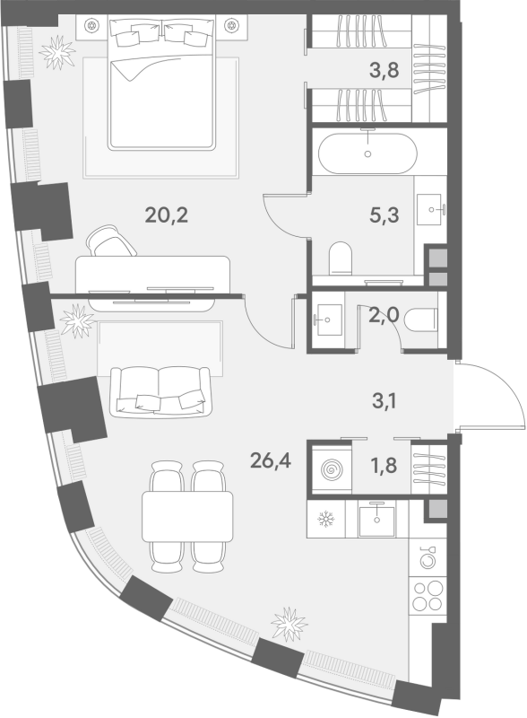 2 ккв (Евро) 62,6 м²