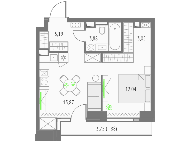 Студия 40 м²