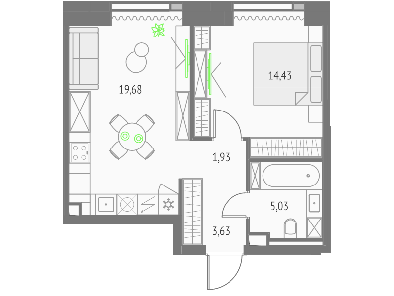 2 ккв (Евро) 44,7 м²