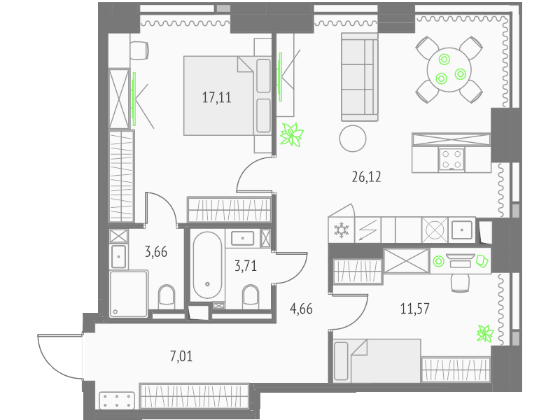 3 ккв (Евро) 73,8 м²