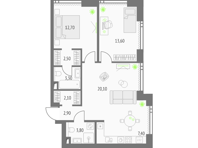 3 ккв (Евро) 69,6 м²