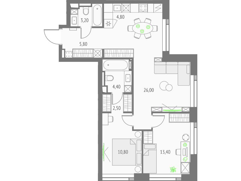 3 ккв (Евро) 70,9 м²