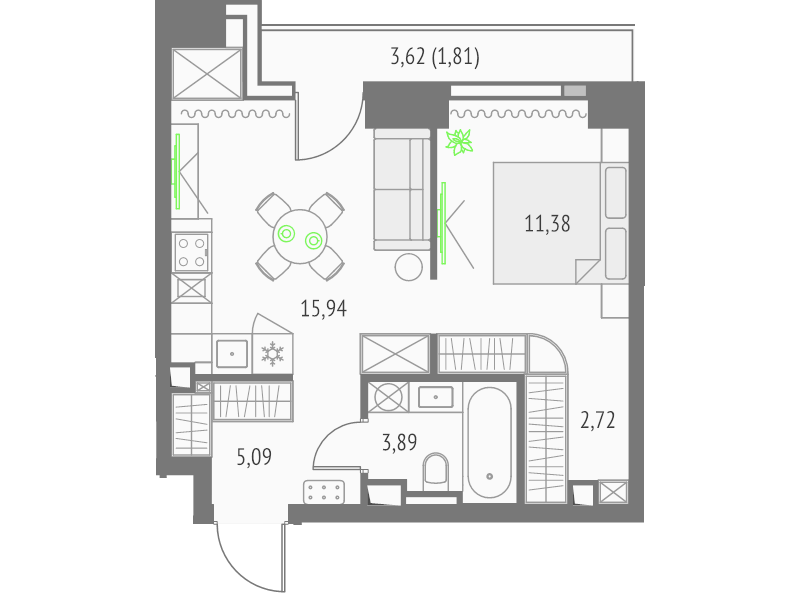 Студия 40,8 м²