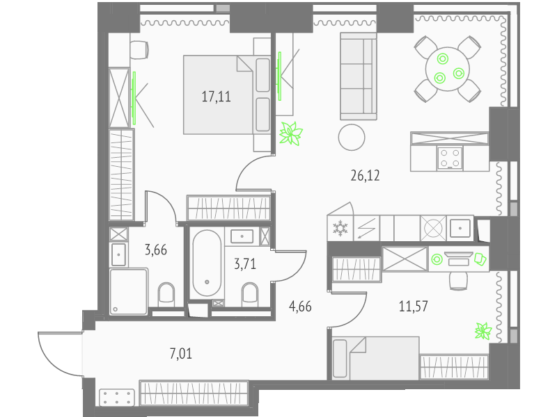 3 ккв (Евро) 73,8 м²