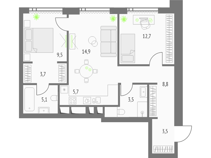 3 ккв (Евро) 67,6 м²