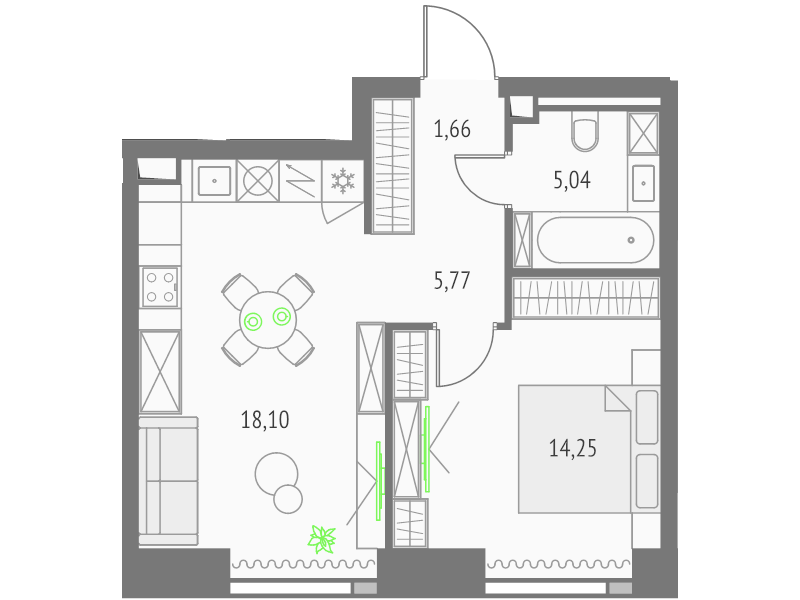 2 ккв (Евро) 44,8 м²