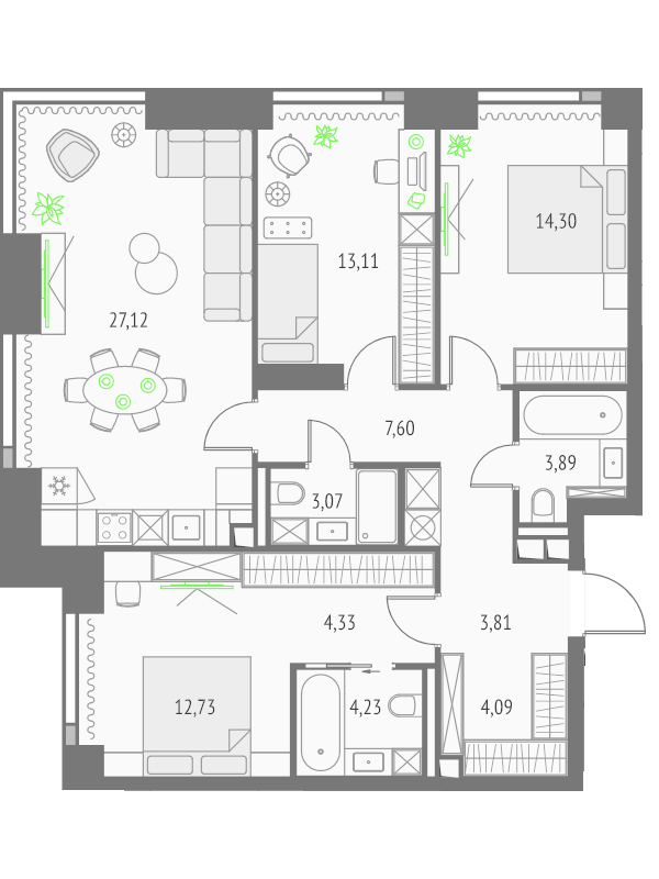 4 ккв (Евро) 98,3 м²