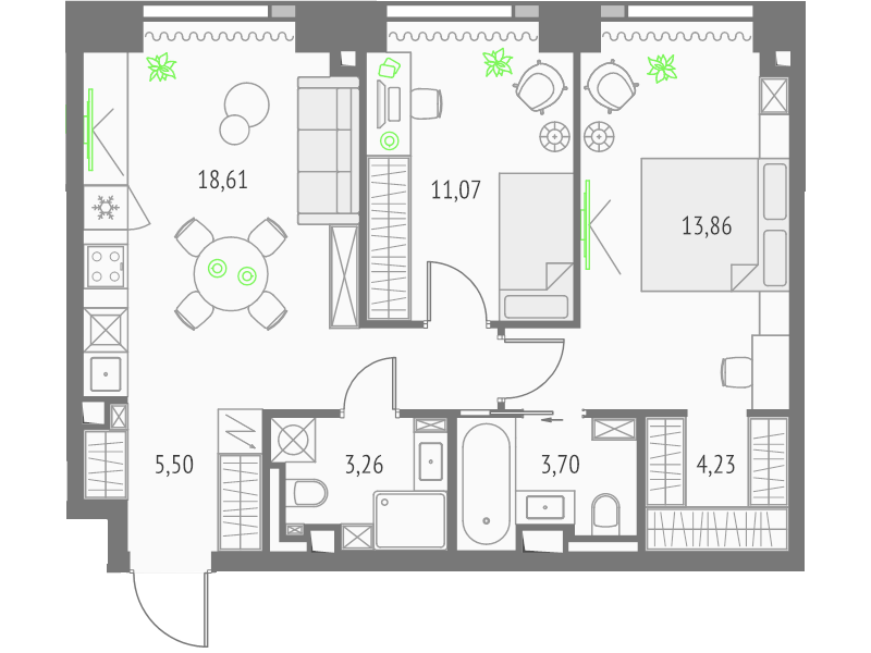 3 ккв (Евро) 64 м²