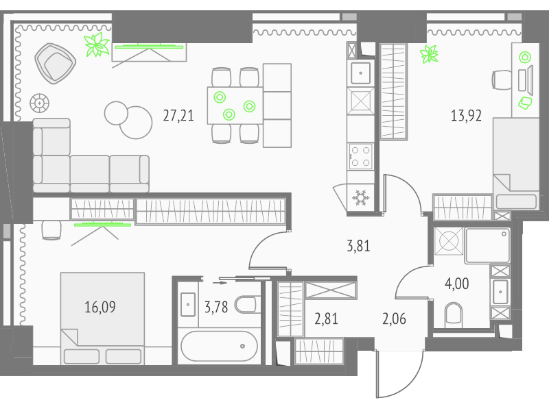 3 ккв (Евро) 73,7 м²