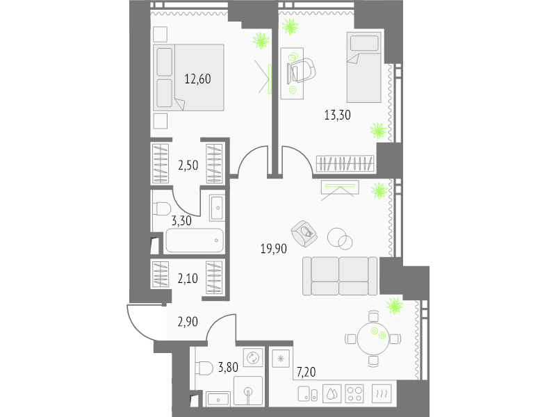 3 ккв (Евро) 68,8 м²