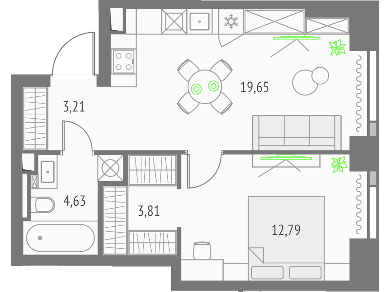 2 ккв (Евро) 44,1 м²