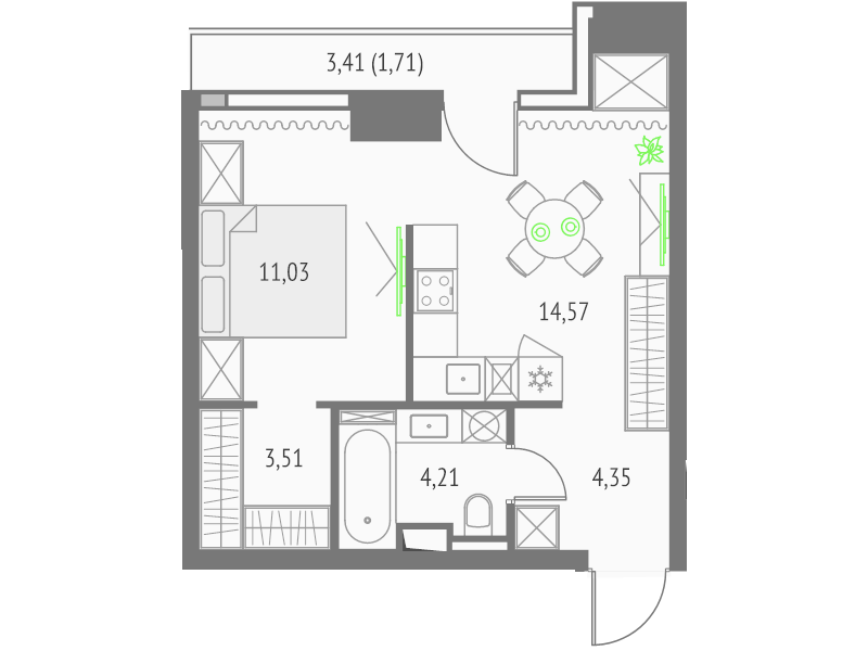 Студия 39,4 м²