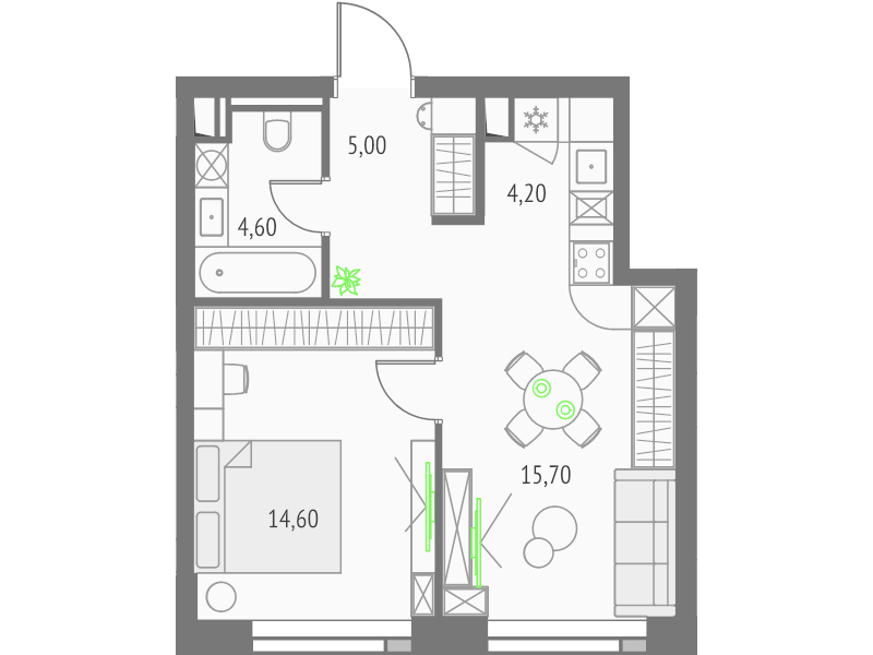 2 ккв (Евро) 44,1 м²
