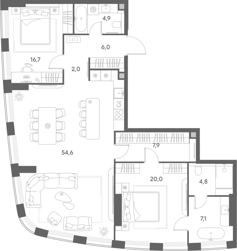 3 ккв (Евро) 124 м²