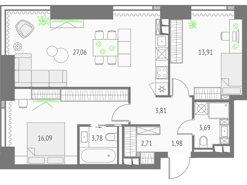 3 ккв (Евро) 73 м²