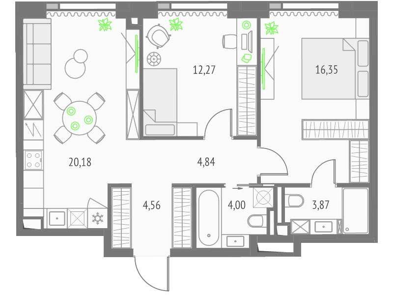 3 ккв (Евро) 66,1 м²