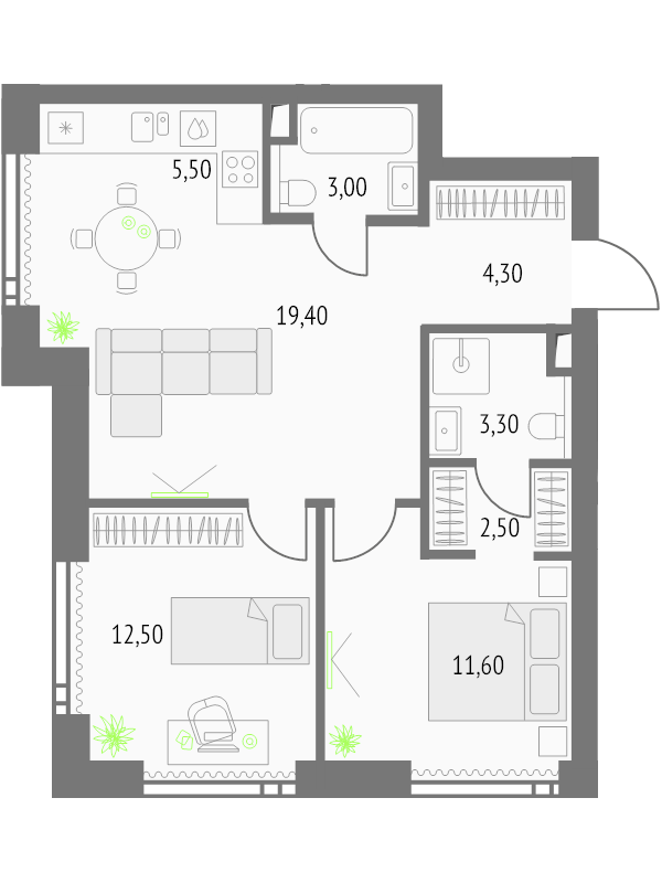 3 ккв (Евро) 63,2 м²