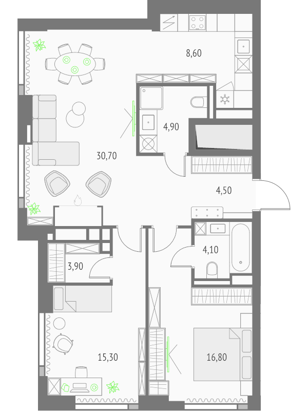 3 ккв (Евро) 88,8 м²
