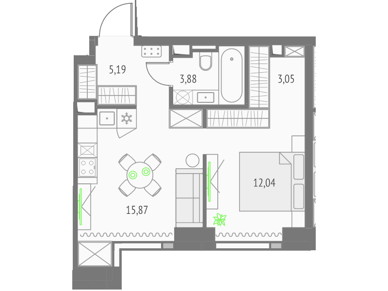 Студия 40 м²