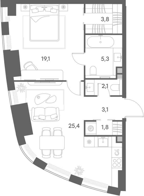 2 ккв (Евро) 60,6 м²