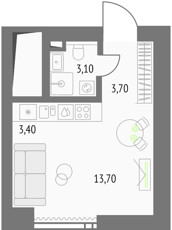 Студия 28 м²