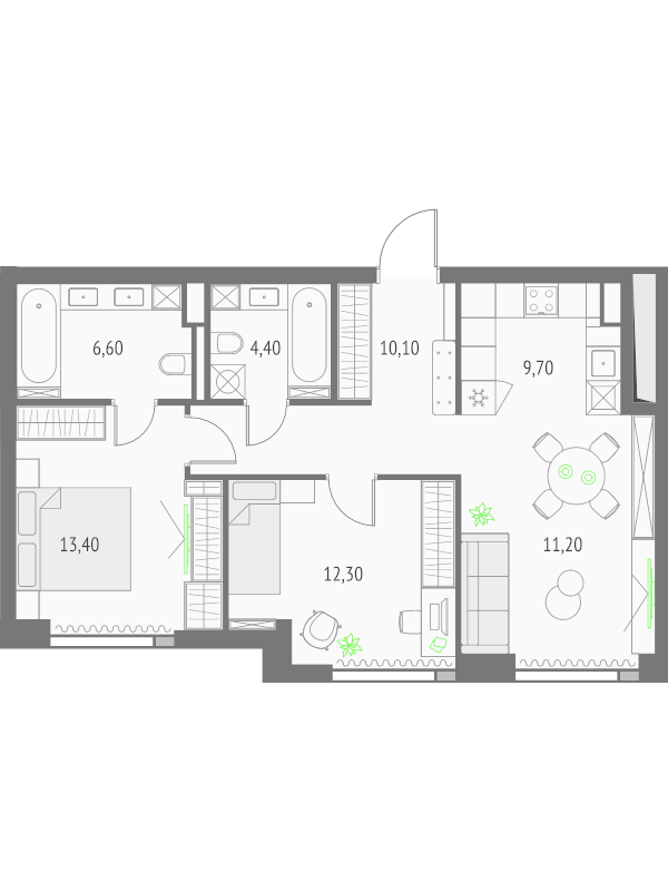 3 ккв (Евро) 67,7 м²