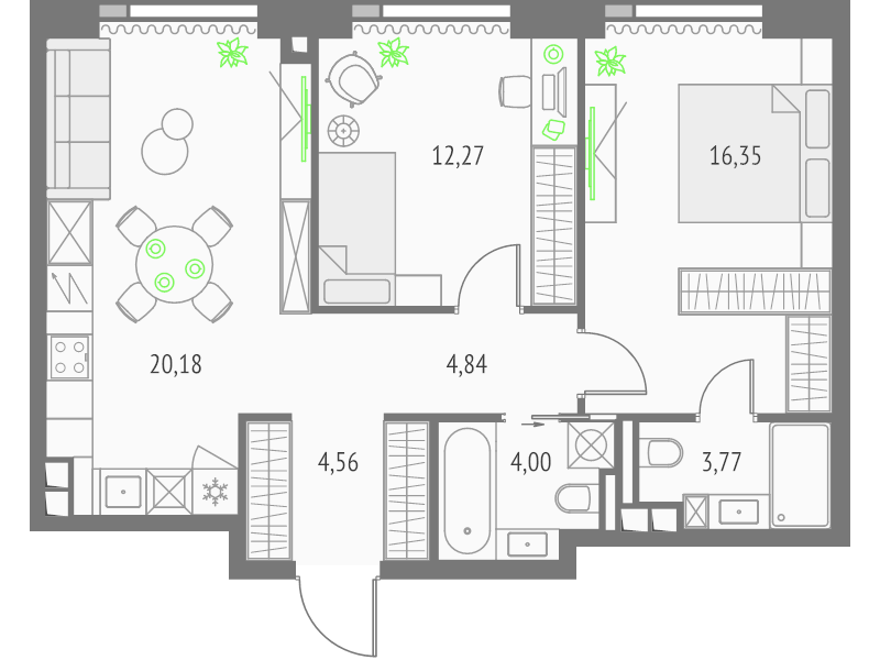3 ккв (Евро) 66 м²