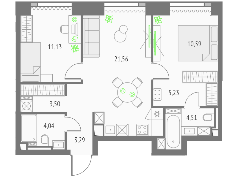 3 ккв (Евро) 63,9 м²