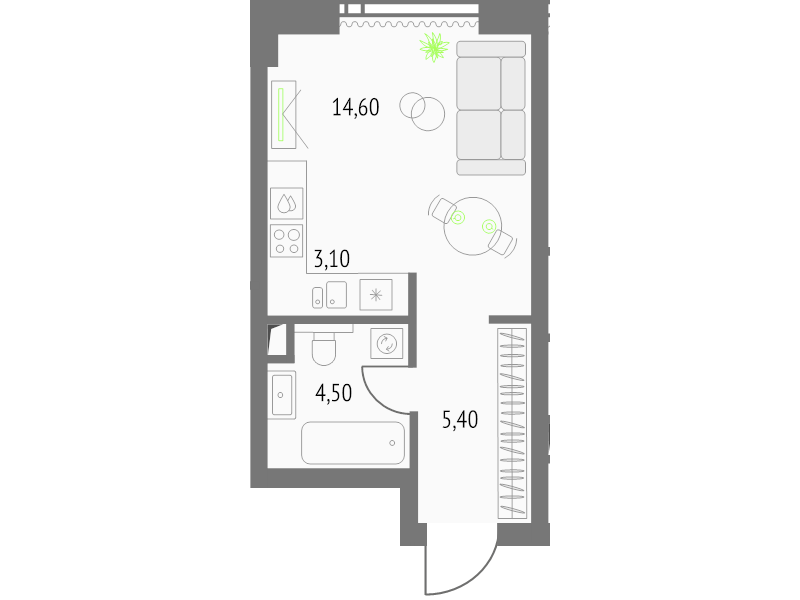 Студия 28,1 м²